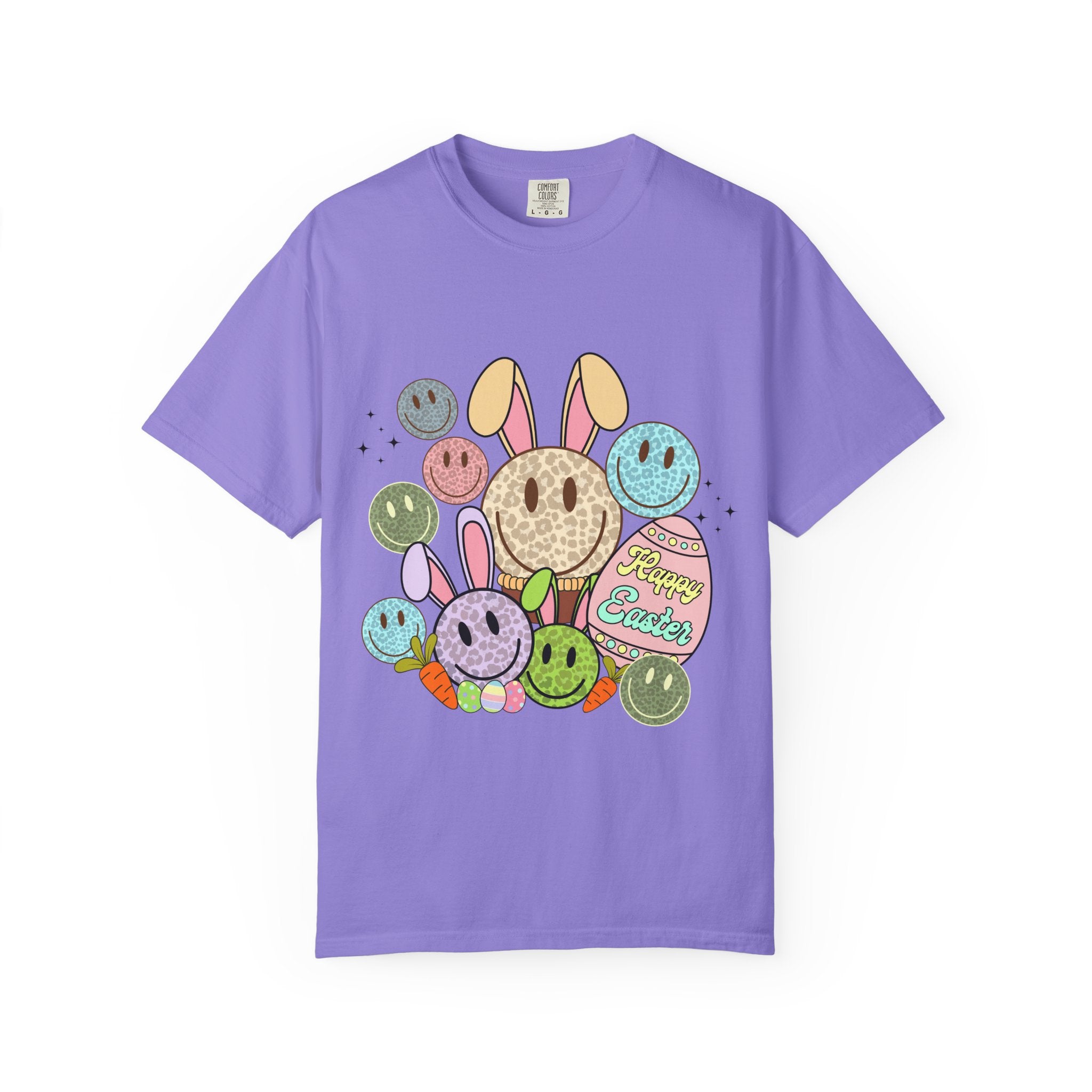 Leopard Bunny Smiley T-Shirt — Pastel Retro Easter Graphic Tee