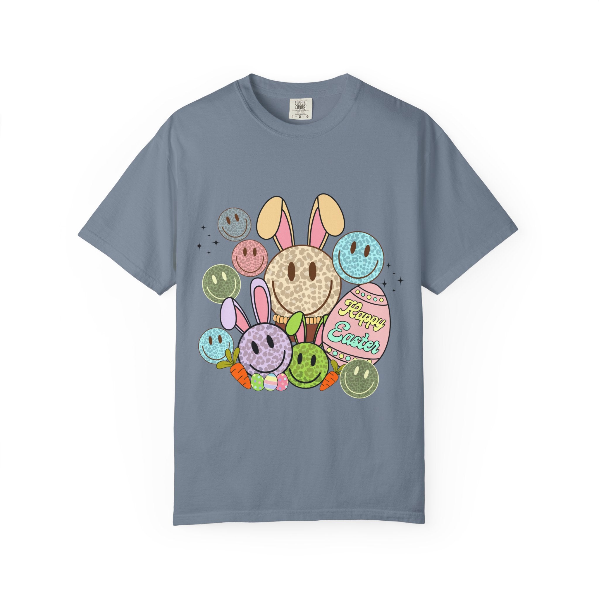 Leopard Bunny Smiley T-Shirt — Pastel Retro Easter Graphic Tee