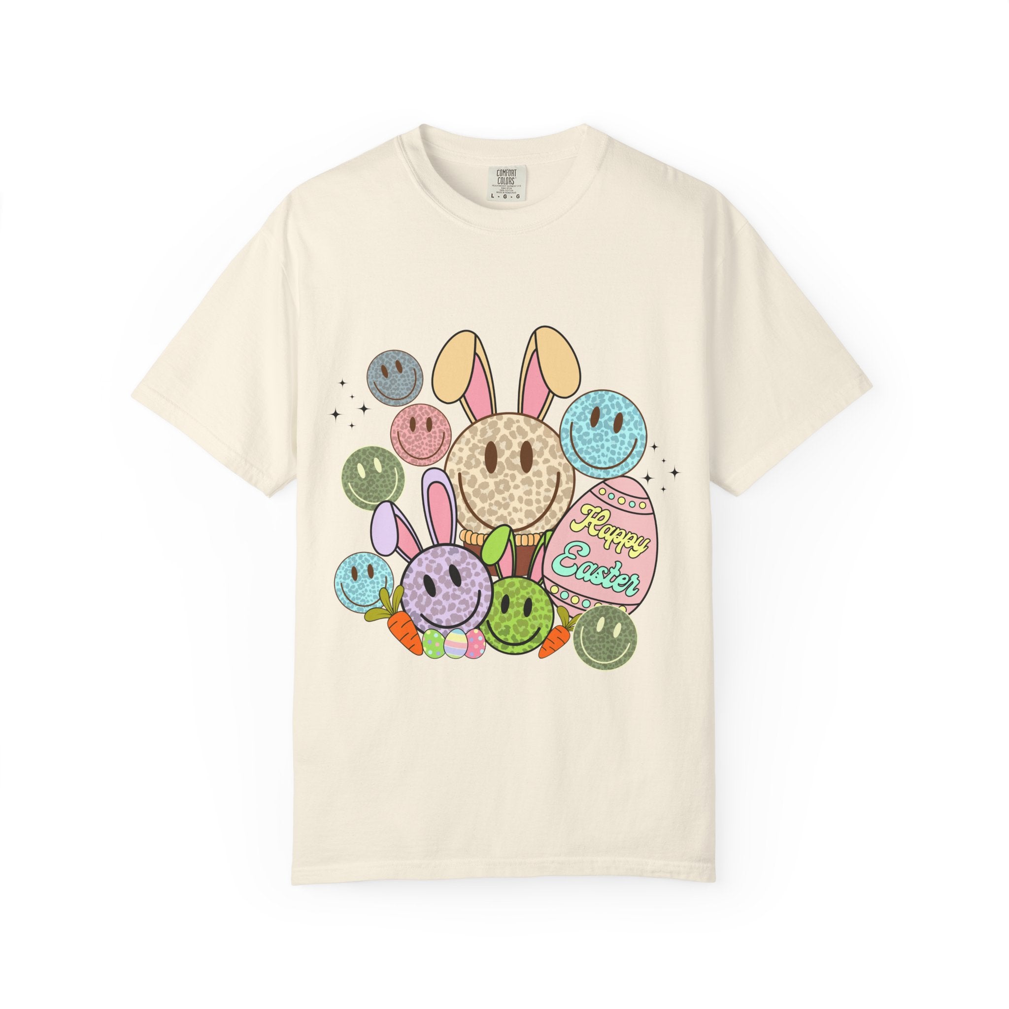Leopard Bunny Smiley T-Shirt — Pastel Retro Easter Graphic Tee