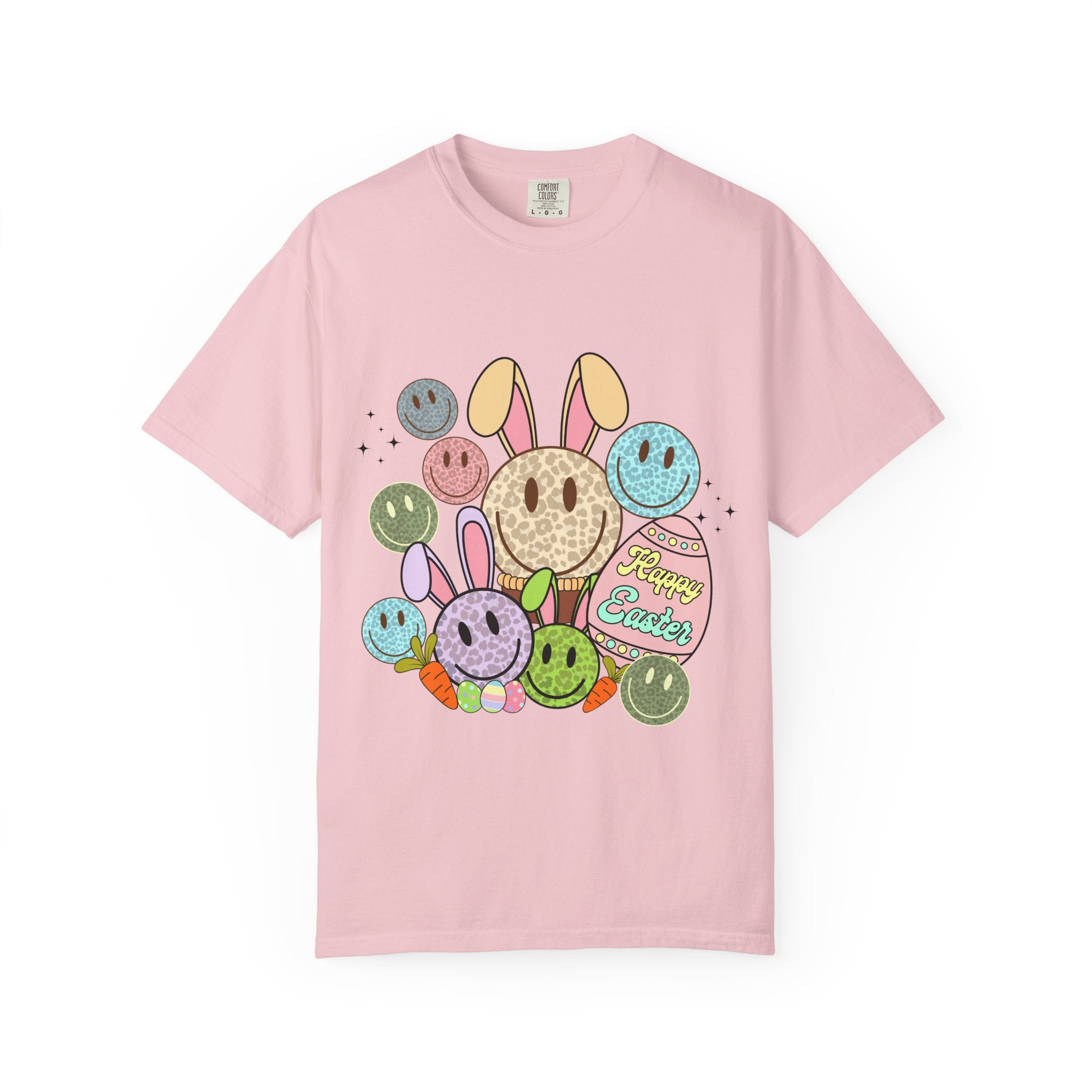 Leopard Bunny Smiley T-Shirt — Pastel Retro Easter Graphic Tee