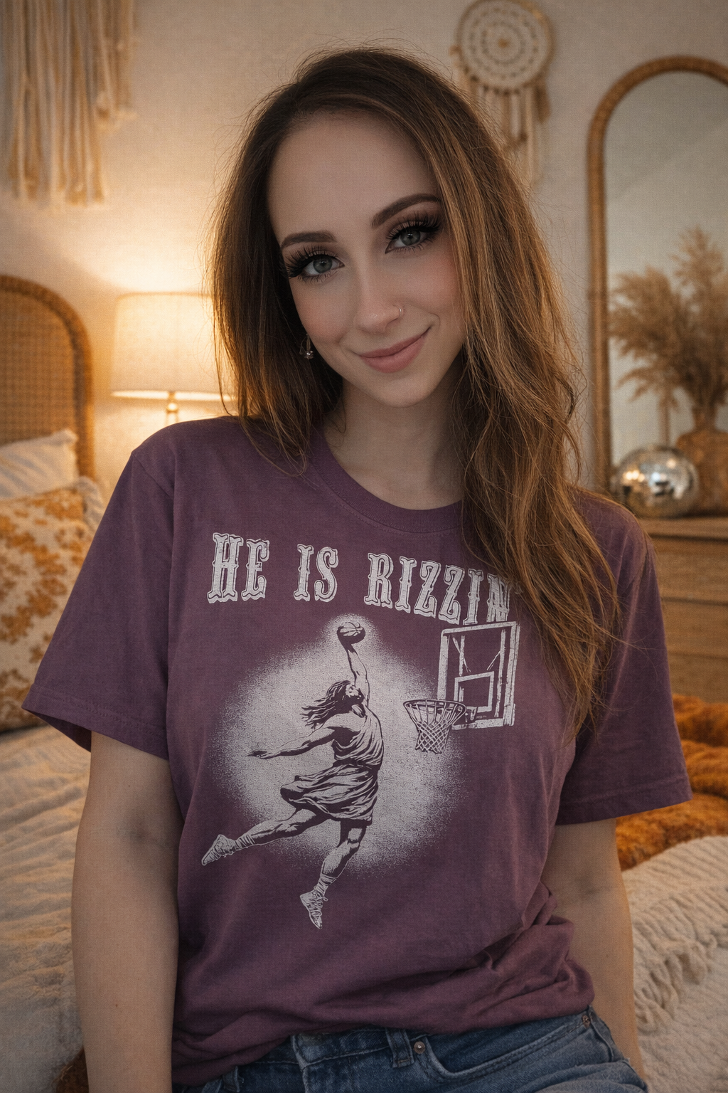 Basketball Dunk T-Shirt — “He Is Rizzin’” Vintage Sport Graphic