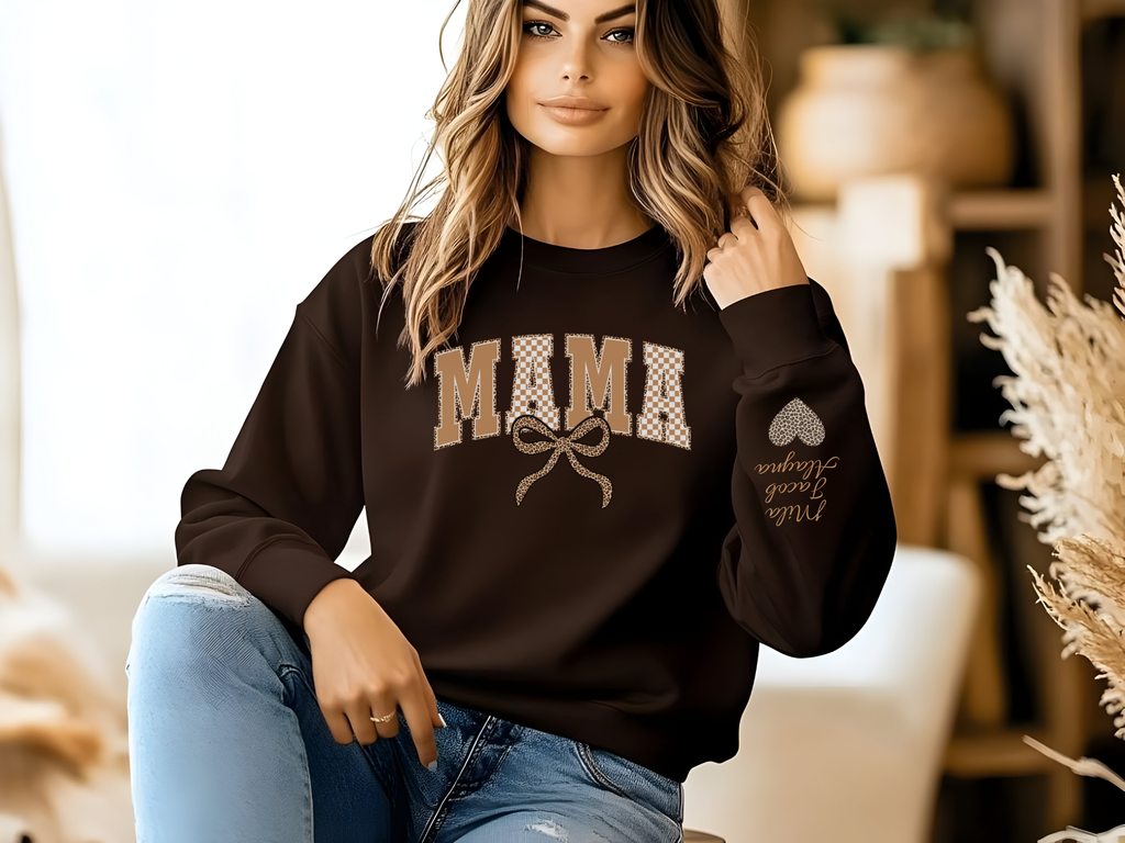 Retro Plaid Mama Crewneck Sweatshirt — Personalize with Children's Names