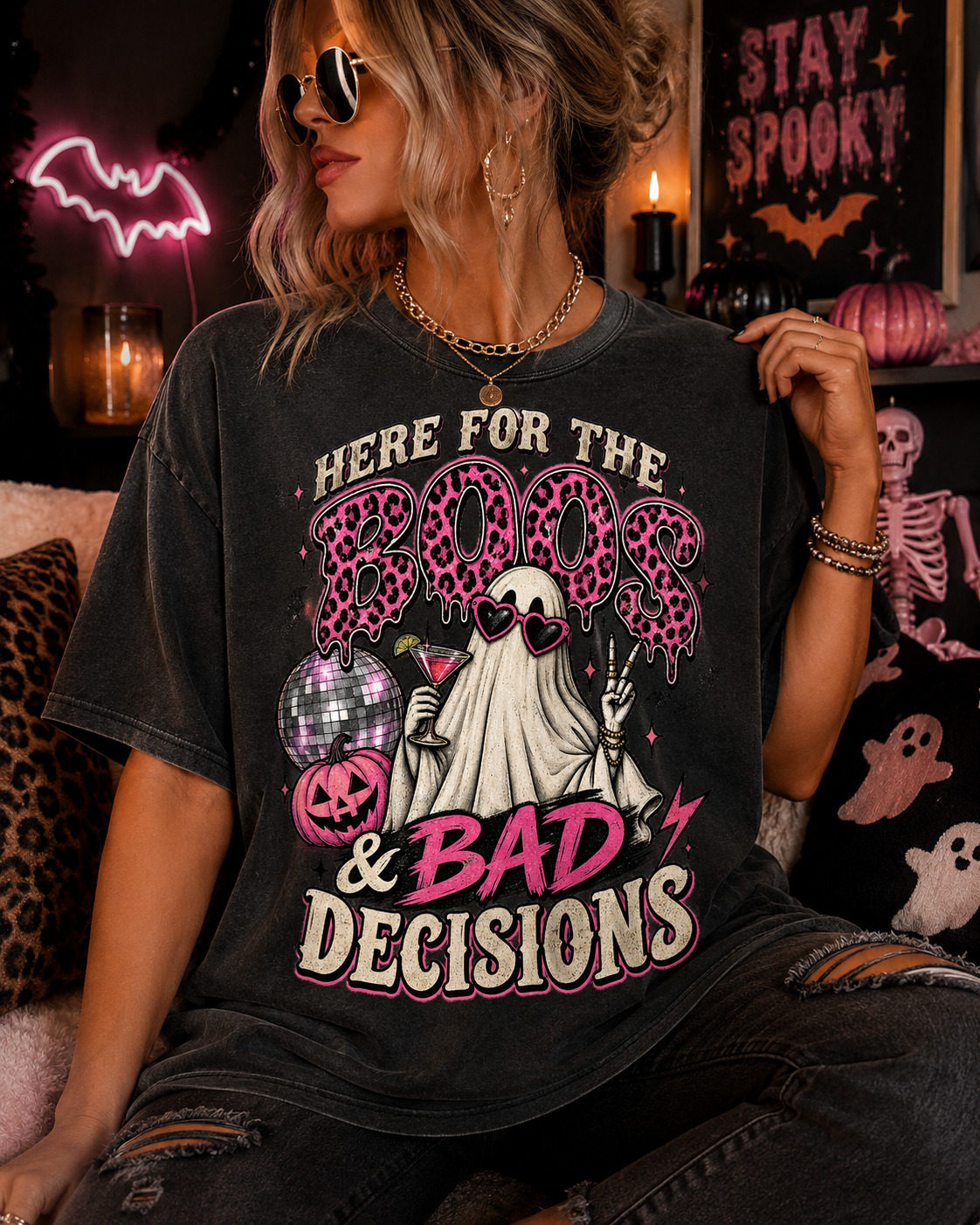 Halloween 'Here for the Boos & Bad Decisions' Graphic Tee