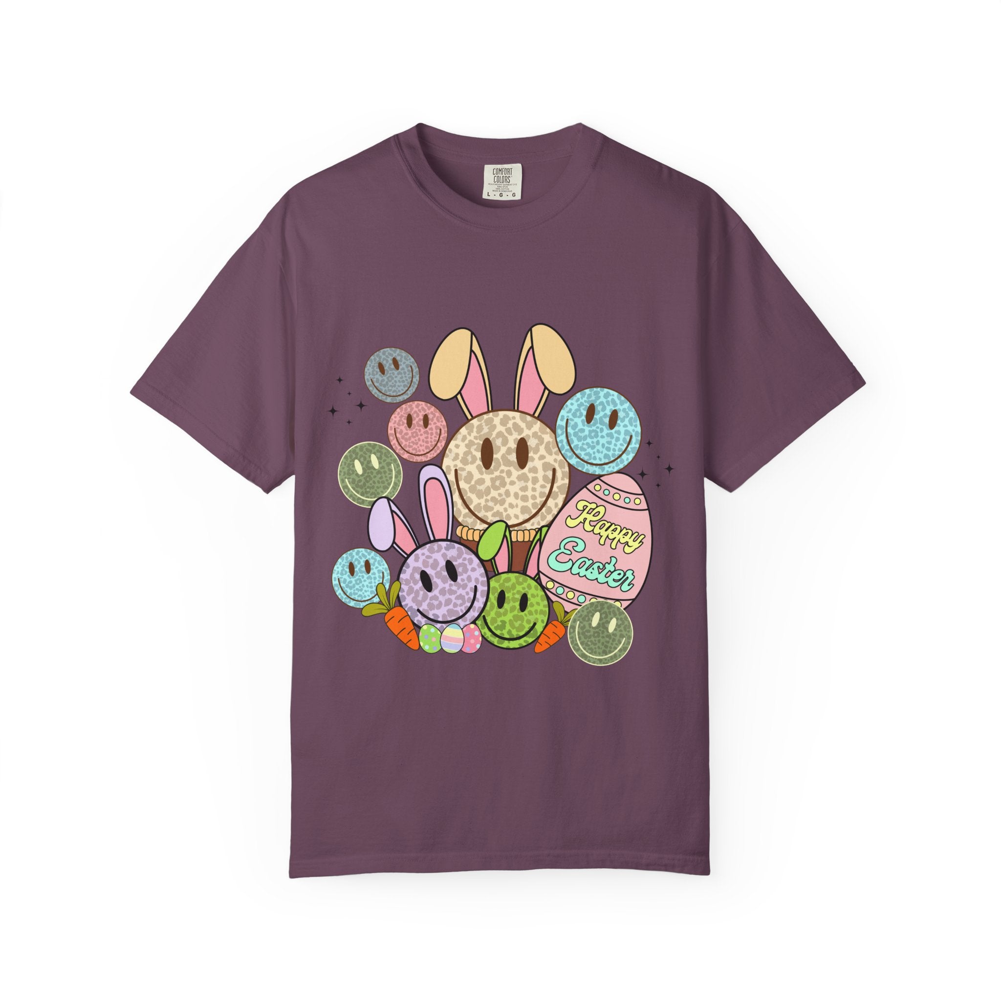 Leopard Bunny Smiley T-Shirt — Pastel Retro Easter Graphic Tee
