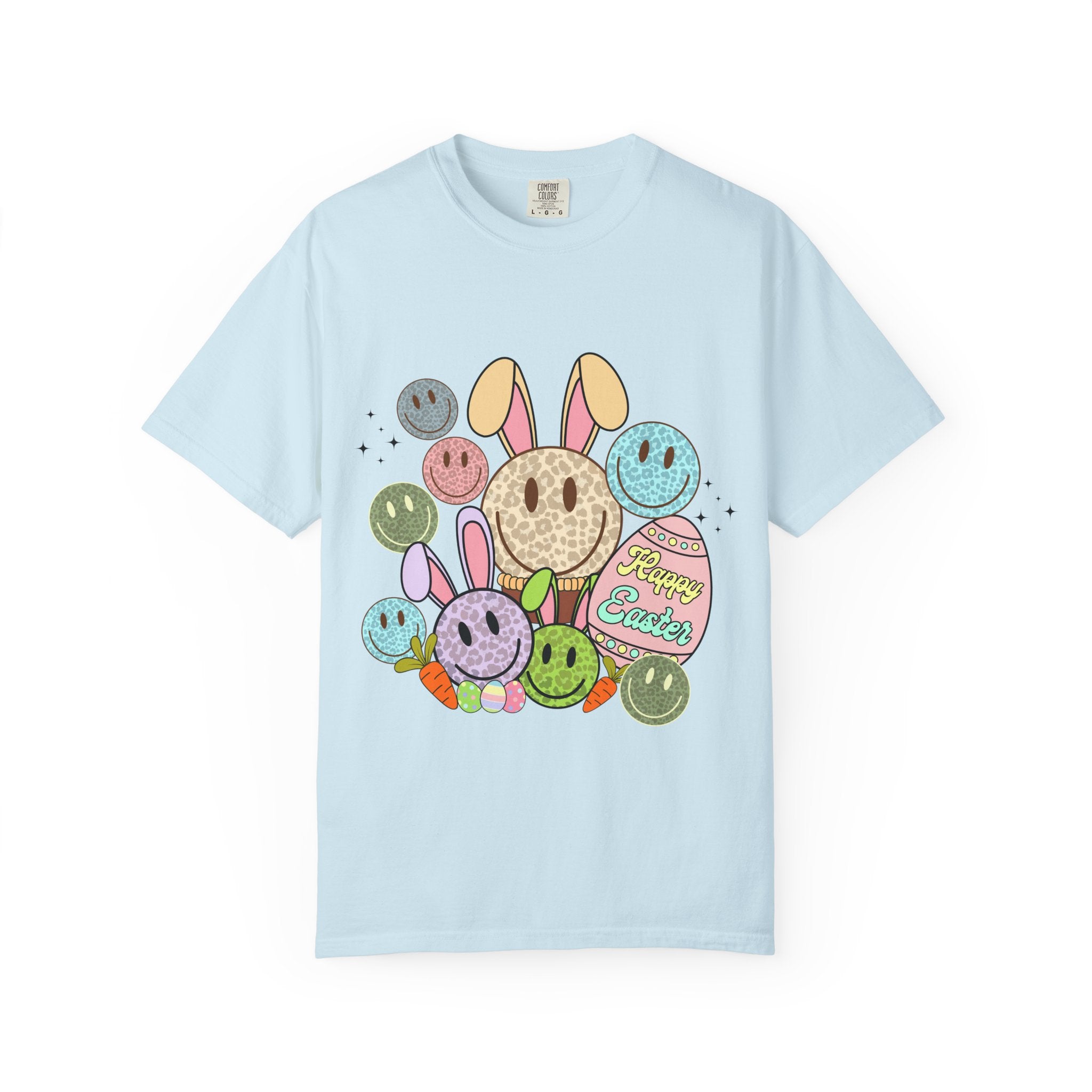 Leopard Bunny Smiley T-Shirt — Pastel Retro Easter Graphic Tee