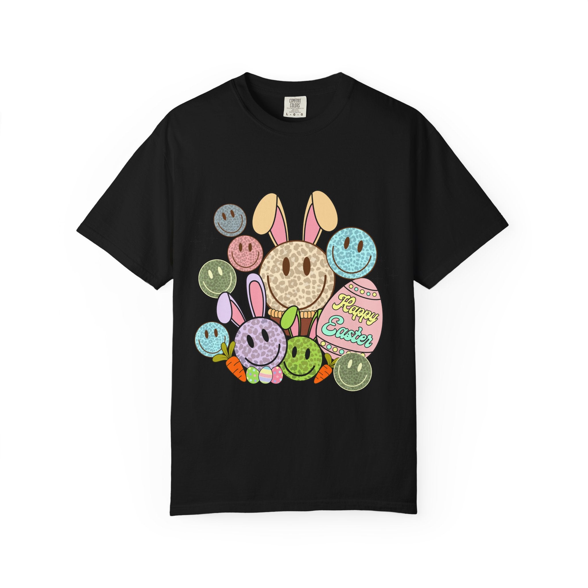Leopard Bunny Smiley T-Shirt — Pastel Retro Easter Graphic Tee